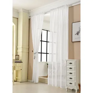 Woltu Gardinen, Leinenvorhang für Wohnzimmer Kinderzimmer Schlafzimmer, mit Kräuselband, transparent, 140 x 245 cm, Weiß