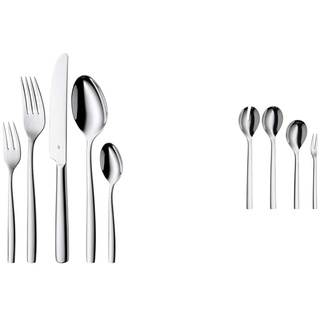 WMF Palma Besteck Set 12 Personen, Essbesteck 60 teilig, Monobloc-Messer & Nuova Servierteile, Set4-teilig, Serviergabel, Servierlöffel und Salatbesteck 30 cm, Cromargan Edelstahl Rostfrei 18/10