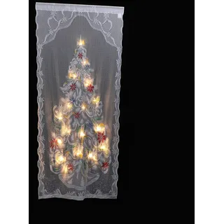 SOLUSTRE 1 Set Beleuchtete Weihnachten Baum Vorhang Panel Spitze Fenster Tür Vorhänge Weihnachten Baum Stange Tasche Vorhänge für Urlaub Partei Hause Dekorationen 102X213cm Weiß