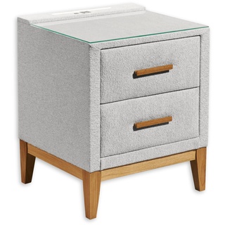 KOMET Nachttisch Boxspringbett, Silber - Funktionaler Nachtschrank mit USB-Anschluss und LED-Beleuchtung - 45 x 57 x 50 cm (B/H/T)