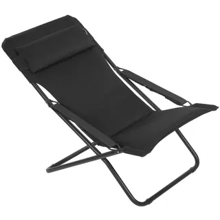 LAFUMA MOBILIER - Gepolsterte Mehrpositions-Sonnenliege TRANSABED - Robustes AirComfort Gewebe -Klappbarer Liegestuhl für Terrasse, Pool, Garten - 3 Positionen, Höchster Komfort, France -Schwarz Stahl