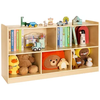 VEVOR Kinderregal Bücherregal (114 cm), Spielzeugschrank mit 5 Fächern 2-stufig, Aufbewahrungsschrank für Spielzeug, Spielzeugregal für Schlafzimmer Kinderzimmer, Ausstellungsschrank Braun