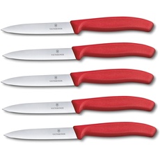 Victorinox 5-tlg Gemüsemesser Set Swiss Classic Rot – 10 cm ohne Wellenschliff – Tomatenmesser