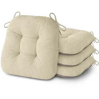 AddGrace Sitzkissen für Esszimmerstühle 4er Set rutschfeste Küchensitzkissen mit Bindebändern Gequetschte Dicke Sitzkissen für Küchen und Esszimmer Möbel 43x40x8 cm Beige