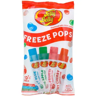 Jelly Belly Freeze Pops, 10 x Wassereis zum Einfrieren, vier Sorten 4 x Kirsch, 2 x Blaubeer, 2 x Apfel, 2 x Tutti Frutti, 10 Eisstangen (10 x 50 ml)