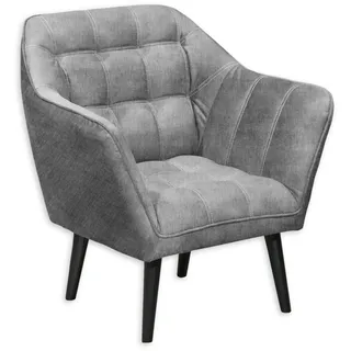 MAX Loungesessel mit Armlehnen, Grey - Bequemer Sessel gepolstert mit schwarzen Massivholz Füßen für Esszimmer & Wohnzimmer - 84 x 87 x 70 cm (B/H/T)