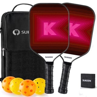 Sukeen Pickleball Schläger Set, 2PCS Fiberglas Oberfläche Premium Pickleball Racket, Pickleball Paddle Set mit Handtasche für Anfänger und Profis