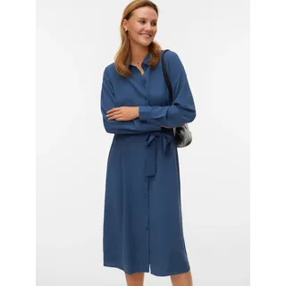 Midikleid VERO MODA "VMESME LS CALF SHIRT DRESS WVN GA", Damen, Gr. S, N-Gr, schwarz denim, Web, Obermaterial: 100% Polyester, unifarben, regular fit Midi, Kleider Midikleid, Sommerkleid