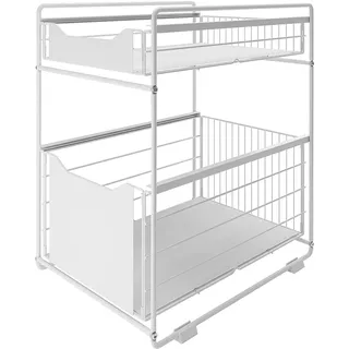 DAWNYIELD 2-stöckiger Organizer mit Schublade unter der Spüle, Schiebeschrank, ausziehbarer Korb, Gewürzregal, Snack-Organizer für Küche, Badezimmer, Schlafzimmer, Theke, Speisekammer, Büro, weiß