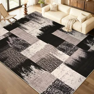 Alishomtll Teppich Schwarz Braun 200x280 cm, Modern Geometrisch Teppich | Rutschfest Kurzflor Küchenteppich, Weich Waschbar Flurläufer für Wohnzimmer Schlafzimmer Arbeitszimmer Eingang