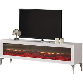 Kamin Elektrokamin Media rtv lowboard tv ständer Fernseher 199x41 Sideboard - Weiß
