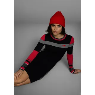 Strickkleid KANGAROOS, Damen, Gr. 44, N-Gr, weiß (schwarz, rot, weiß), Feinstrick, Obermaterial: 70% Baumwolle, 30% Polyamid, bestickt, gestreift, meliert, figurbetont ca. Mitte Knie, Rückenausschnitt, Kleider Strickkleid, figurbetont, lang, sportiver Look, aus Baumwollmix, Langarm