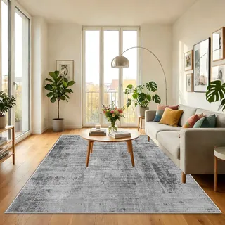WUTONG Teppich Wohnzimmer Grau 120x160cm Waschbar,Moderner Abstrakter Kurzflor Teppich,Weiche Kunstwolle Bettvorleger für Schlafzimmer &Jugendzimmer,rutschfest
