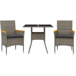 vidaXL 3-tlg. Garten-Essgruppe mit Kissen Grau Poly Rattan und Glas