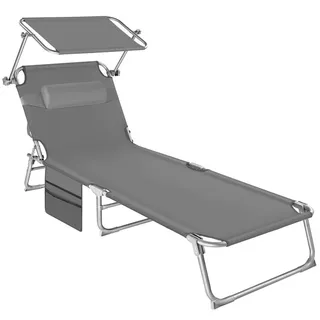tectake Sonnenliege Chloé, 190 x 68 x 111 cm, mit Seitentasche, grau , Grau , Kunststoff , 68x111x161 cm , Gartenmöbel, Gartenliegen