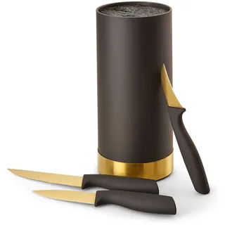ECHTWERK Messerblock mit Borsteneinsatz |Küchenmesser Set 4tlg | Universalmesser | Schälmesser | Gemüsemesser | Messer aus Klingenstahl | Gold-Edition