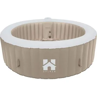 HOME DELUXE - Outdoor Whirlpool - SPLASH + Kissen, Getränkehalter und Sonnendach - Farbe: Beige -  208 cm, 130 Luftdüsen - inkl. Abdeckung, Reparaturset, Filterset I Außen Spa für 6 Personen - Beige