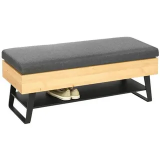 Valnatura Garderobenbank , Anthrazit, Eichefarben , Holz, Metall, Textil , Kerneiche , vollmassiv , Füllung: Schaumstoff , 118x49x41 cm , Goldenes M , erweiterbar, Truhe im Sitz , Garderobe, Garderobenbänke