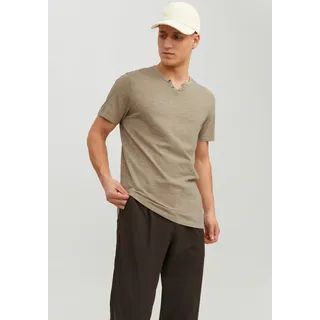 Jack & Jones T-Shirt »JJESPLIT NECK TEE SS NOOS« mit V-Ausschnitt, beige