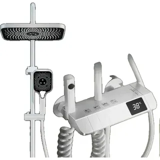 Badezimmer Duscharmatur Set, 4 Funktionsoptionen, langlebige Konstruktion, Weiß mit Digisplay - Weiß