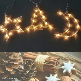 LED Lichterkette Stern-Mond-Baum Fenster-Weihnachtsbeleuchtung : Warmweiß - Weiß