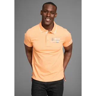 delmao Poloshirt mit sportlichen Kontraststreifen & gestreifter Knopfleistenblende, orange