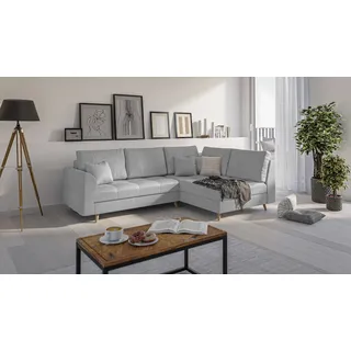 S-STYLE MÖBEL - Ecksofa mit Holzfüßen im skandinavischen Stil Marco aus Grau Luxusmicrofaser - Ottomane rechts - B/T/H: 231 cm/161 cm/81 cm - Grau