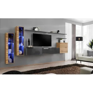 Luxus Design Möbel Garnitur Wohnwand Sideboard TV-Ständer Einrichtung Wandregal - Grau