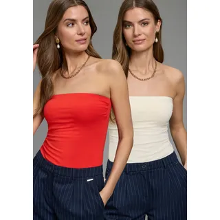 Bandeautop MELROSE, Damen, Gr. 44, rot (rot, sand), Jersey, Obermaterial: 95% Baumwolle, 5% Elasthan, unifarben, Basic, sehr figurbetont, Tops Bandeautop, mit Raffung an der Naht, durchgestepptes Rumpfabschluss, Topseller