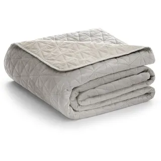 restilo Tagesdecke 170x210 cm Beige Bettüberwürf zweiseitig Steppung Velvet Samt Laila