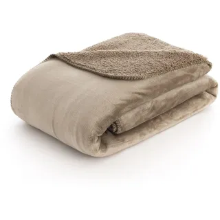 Belum Sofadecke, 150 x 200 cm, extraweich, wendbar, doppelt strukturiert, einseitig, Sedaline und andere Sherpa, Sofadecke, Taupe, Bettdecke, Reisedecke, Decke für jede Verwendung