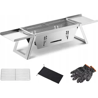 Tragbarer Holzkohlegrill Edelstahl Klappbar 70cm inkl. Tasche - Schwarz