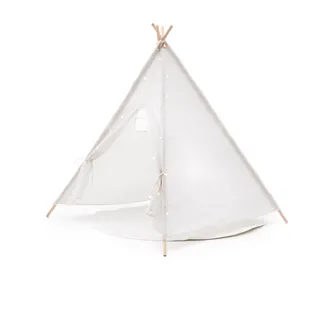 Tipi Zelt Kinder Montesori Robincool Koda 120x120x150 cm für Innen- und Außenbereich aus Weißem Stoff Lichter Teppich - Transparent