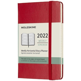 Moleskine Wochenkalender 2022, 12 Monate Wochenplaner, horizontal, fester Einband, Format Pocket 9 x 14 cm, Farbe Scharlachrot, 144 Seiten