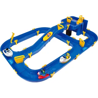 BIG - Waterplay Niagara - Wasserbahn blau, 130 x 90 x 22cm große Bahn, mit 3 Booten, Wasserflugzeug und 4 Spielfiguren, 2 Schleusen und Handkurbel zur Wasserregulierung, ab 3 Jahren