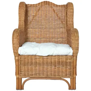 vidaXL Sessel mit Kissen Hellbraun Natur-Rattan und Leinen