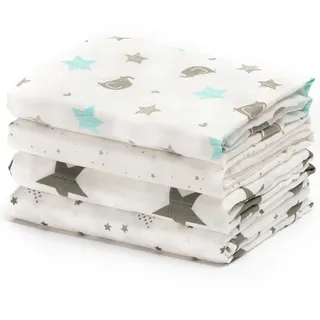 CuddleBug Mulltücher Baby, Musselin Puckdecken, 4er-Pack, Sternennächte