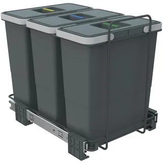 Elletipi ECOFIL PF01 34B4 Abfalleimer, ausziehbar, für Basis, 30 x 45 x 36 cm, 3 x 12 Liter, Metallschienen, Grau