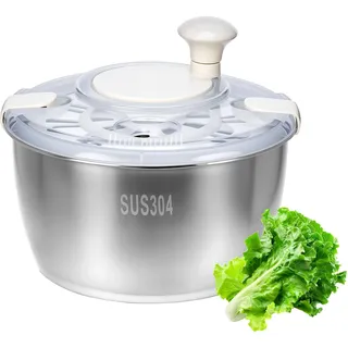 QWORK® 4,5L Salatschleuder aus Edelstahl 304, mit Kurbelantrieb & Rutschfestem Boden, Spülmaschinenfest