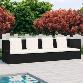 Garten-Sofabett mit Kissen Poly Rattan Lounge Loungesofa Gartensofa - Schwarz