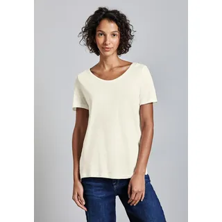 STREET ONE "Style Gerda", Damen, Gr. 44, weiß (sanftes weiß), Jersey, Obermaterial: 50% Baumwolle, 50% Modal, unifarben, regular fit taillenbedeckt, V-Ausschnitt, gerader Abschluss, Shirts T-Shirt