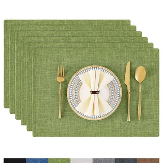 Homaxy Tischsets Abwaschbar 6er Set, Platzsets Abwischbar Leinen Hitzebeständig Platzdeckchen rutschfest Doppelseitigen Tischuntersetzer Tischsets Stoff, Grün
