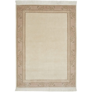 -LUXOR- living Teppich Gala handgeknüpfter Premium Teppich aus 100% Wolle - hochwertiger nachhaltiger Knüpfteppich 70 x 140 cm Creme