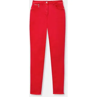 Regular-fit-Jeans MADELEINE "Jeans Mid Waist Skinny-Hose mit Fransen", Damen, Gr. 44, N + K Gr, rot, Obermaterial: 92% Baumwolle CO. 6% Polyester PES. 2% Elasthan EL., Modern, normal, Jeans Regular-fit-Jeans, mit Fransensaum
