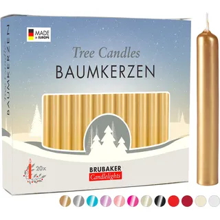 BRUBAKER Baumkerzen Wachs - Weihnachtskerzen für Weihnachtspyramiden und Schwibbögen - Pyramidenkerzen Christbaumkerzen, 100 Stück, Gold - Gold