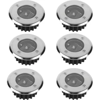 Solar LED Bodeneinbauleuchte rund 85mm Bodeneinbaustrahler 6er Set - Silber