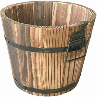 kleines Holzfass Blumentopf Blumentopf aus Massivholz Vintage Holz Holz tragbar Garten tragbar Garten Topf - Braun