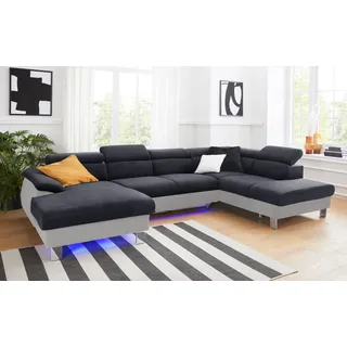 COTTA Wohnlandschaft »Komaris U-Form, B: 320 cm« mit Kopfteilverstellung, optional Bettfunktion, Bettkasten & Licht, grau