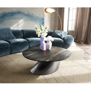 Couchtisch Edge Rund 90x90 cm Keramik Laminam® Noir Desir Braun Conis Metallic Silber