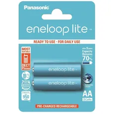 Bild von eneloop lite, AA 950 mAh, Ready-to-Use Ni-MH Akkus, bis zu 3000 Mal wiederaufladbar, plastikfreier Verpackung, lite, blau